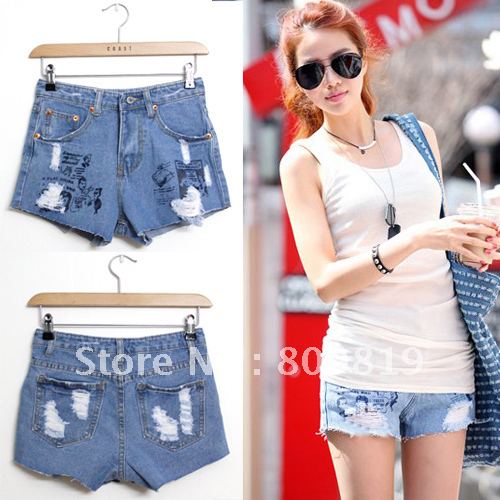 2013   fashion  hole design blue color   denim shorts pants for woman free shipping retail wholesae