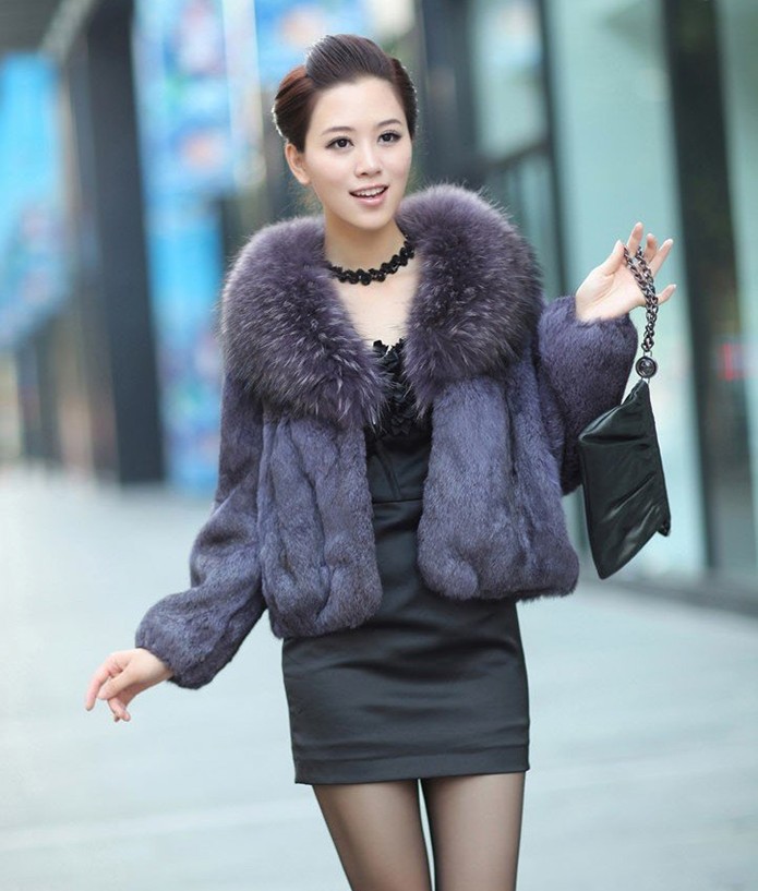 2013 Fashion Korean Style Lady  Rabbit Hair Fur Coat/Vest Raccoon Dog Fur Collar, Fur Coat Women 2013 Free Shipping