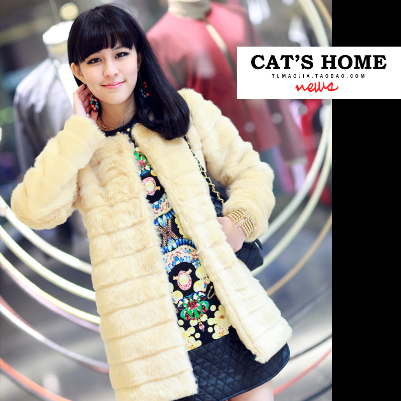 2013 fashion ladies vintage fur overcoat knitted belt