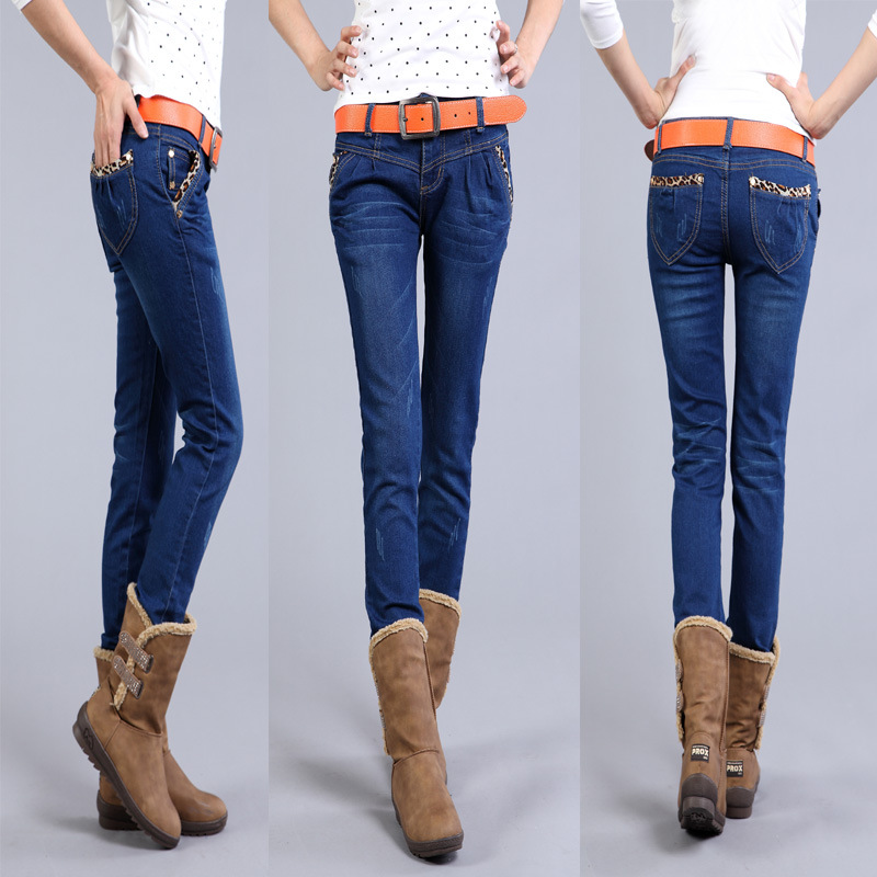 2013 fashion leopard edging sexy women pants skinny jeans for women mid waist jeans free shipping