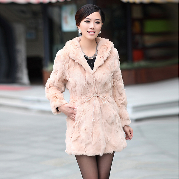 2013 Fashion New High Grade Ladies' Fur coat,Rex rabbit hair hooded Fur coat,Free Shipping FH011