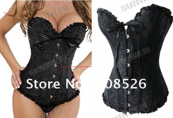 2013 Fashion New Sexy Lace up Steel Bustier G-String Corset Lingerie Underwear Sleepwear Black 3106