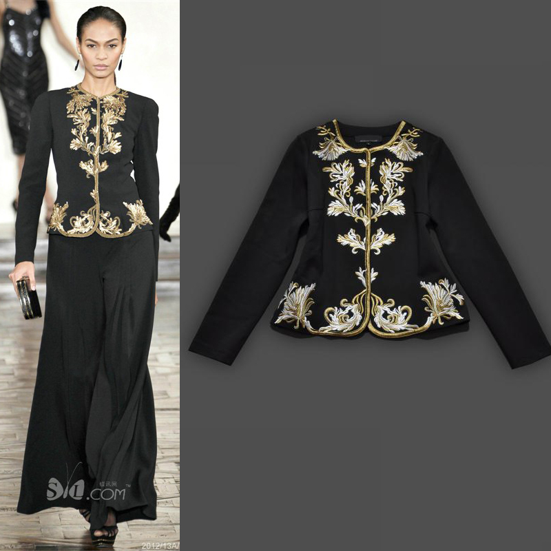 2013 fashion nobility gold thread embroidery slim national trend short jacket ladies noble elegant full dress outerwear