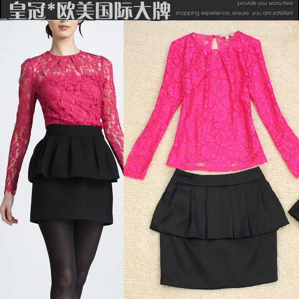 2013 fashion ol elegant lace top short skirt slim elegant twinset dress tube top