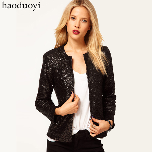 2013 fashion Paillette blingbling long-sleeve outerwear popper o-neck blazer   [Free Shipping]