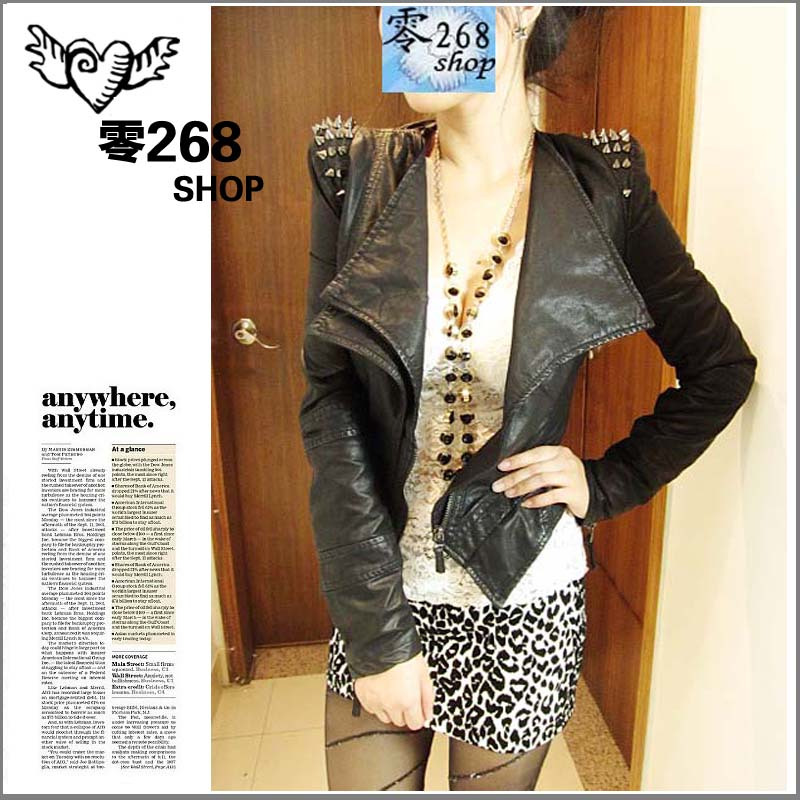 2013 fashion punk rivet slim motorcycle leather clothing female coat leather jacket