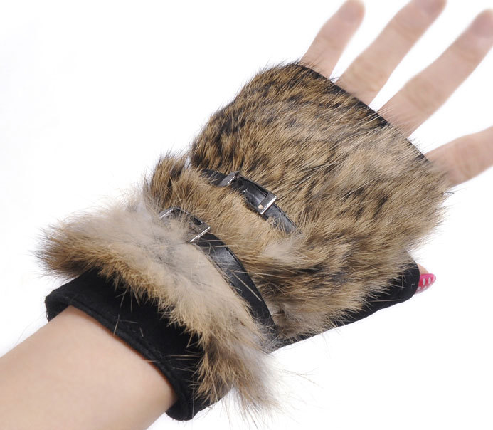 2013 fashion rabbit fur genuine leather hasp fur gloves women's short gloves