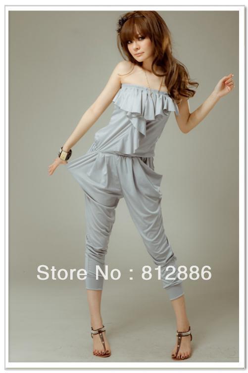 2013 fashion romper women strapless jumpsuit ruffle  overalls sexy women bodysuits jumpsuits grey/white and black free shipping