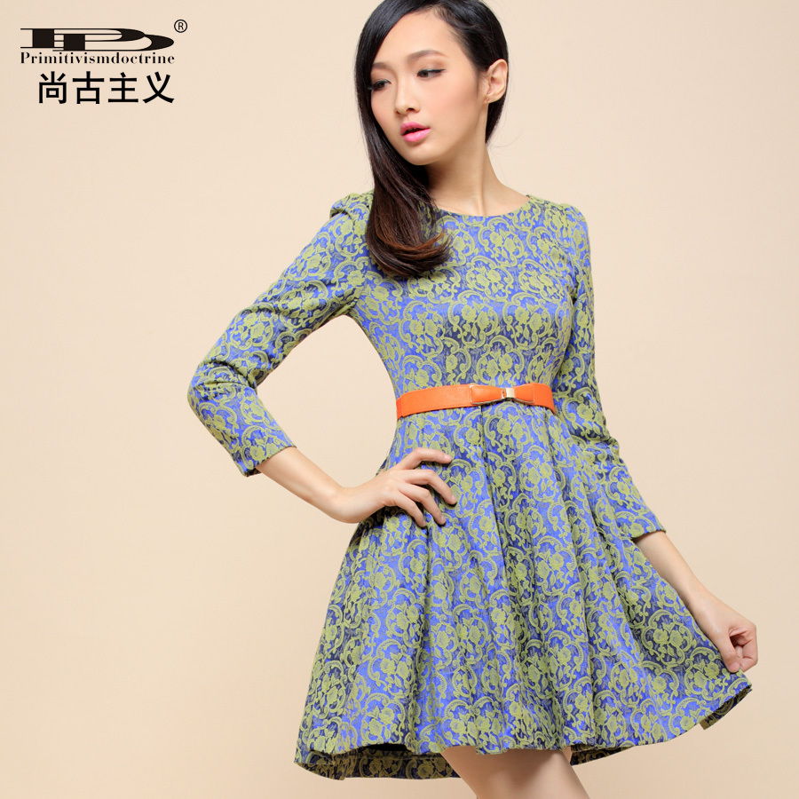 2013 fashion royal vintage jacquard pattern one-piece dress w80770