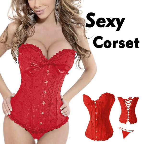 2013 Fashion Sexy Lace up Steel Bustier G-String Corset Lingerie Underwear Sleepwear Body Lift Shaper Free Shipping