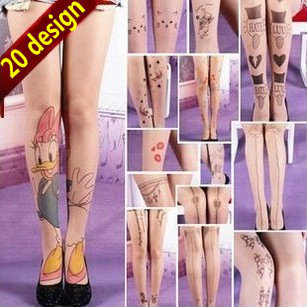 2013 fashion Sexy Punk Tattoo Shock Sheer Tights stocking pantyhose tight women  flower bandage printed leggings for women