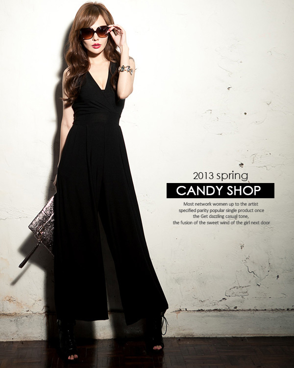 2013 Fashion Sexy Women Low V-Neck Sleeveless Jumpsuit  Black Free Shipping