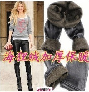 2013 fashion shirts 3085 thickening thermal beaver velvet double layer thermal faux leather legging warm pants leather pants