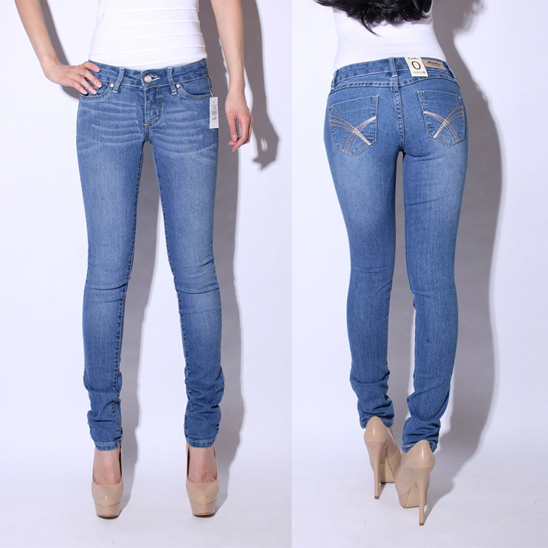 2013 fashion spring and summer all-match blue wearing white embroidery elastic slim pencil pants