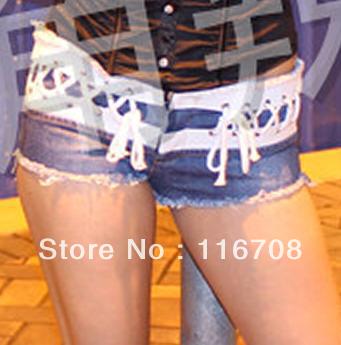 2013 fashion spring and winter jazz dance ultra-short ultra-low-waisted youoccasionally bandage color block denim shorts st-108