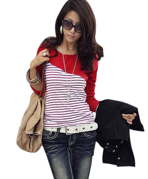 2013 Fashion Spring Striped  Long Sleeve Shirt for Women  Slim Base Coat Free shipping WTL016