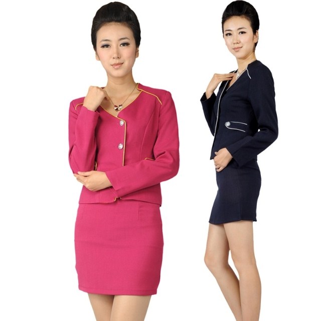 2013 fashion stewardess uniforms professional set women's long-sleeve skirt front desk work wear spring and autumn slim