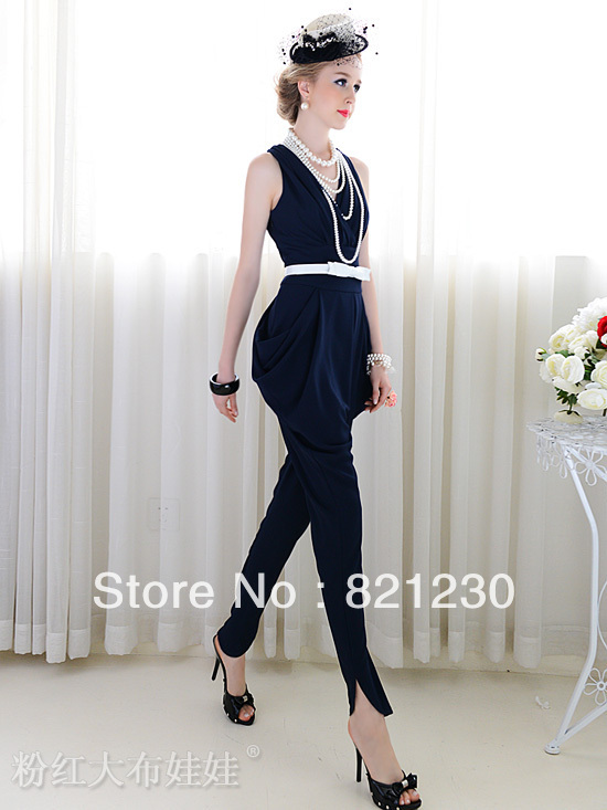 2013 fashion summer elegant pleated high waist vest women's one piece trousers/Jumpsuits &/Rompers