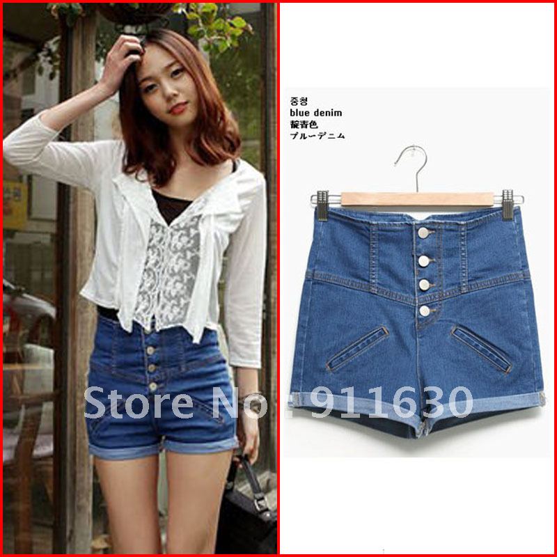 2013 fashion summer spring new high waist denim shorts.Buckle curling hot women jean pants.Free shipping.