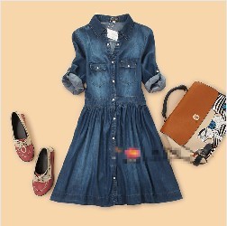 2013 Fashion summer thin blue slim jeans women's denim solid color half three quarter sleeve plus size dress