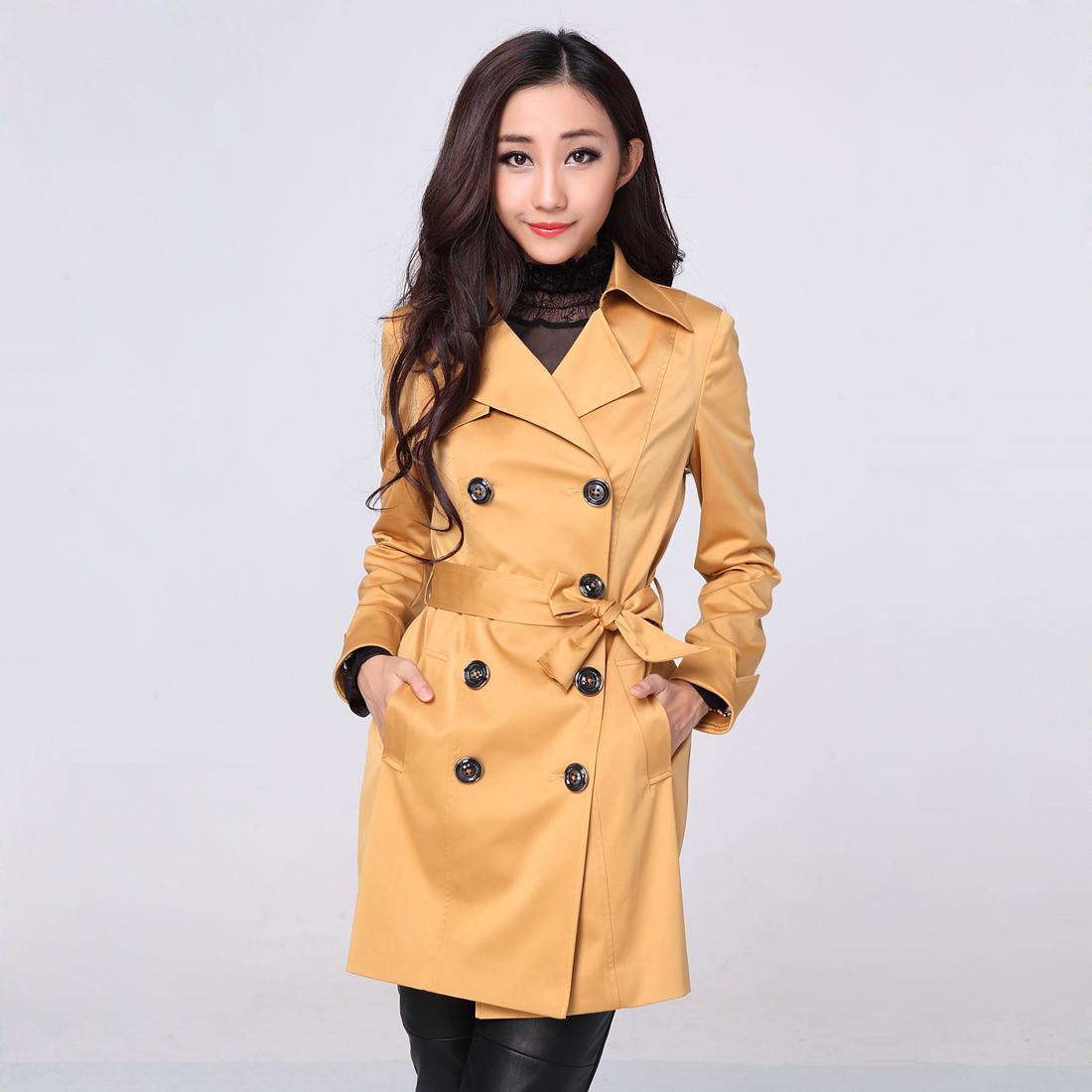 2013 fashion trench fashion new arrival women's trench casual elegant yellow outerwear