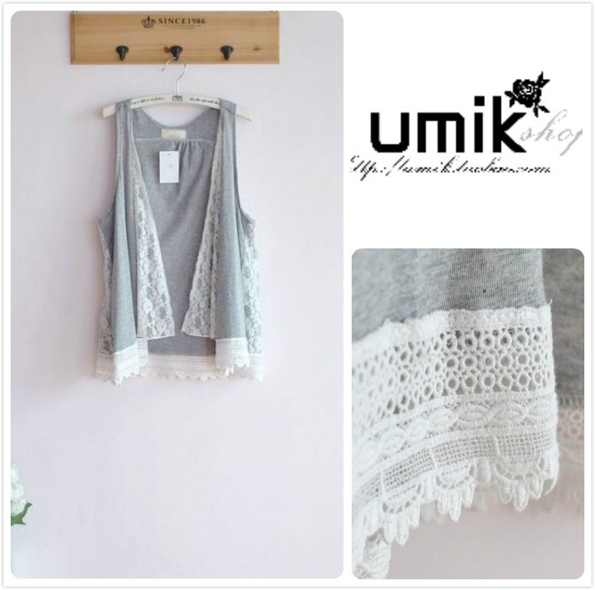 2013 fashion U . mik spring and summer women's sweet lourie fresh lace patchwork vest free shipping