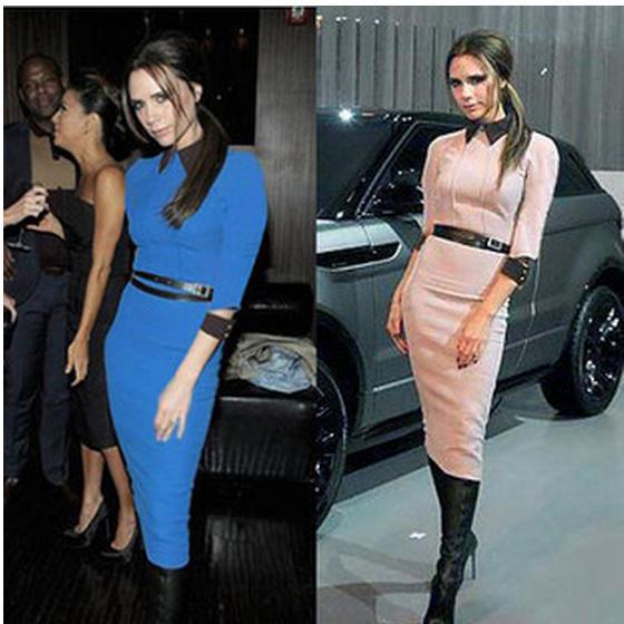 2013 fashion Victoria Beckhams slim hip elegant turn-down collar one-piece dress free shipping