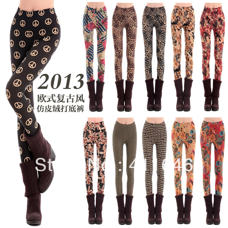 2013 fashion vintage faux leather velvet tie-dyeing elastic slim pencil pants leggings sexy hot sale