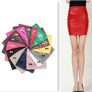 2013 fashion water wash PU soft sheepskin high waist slim hip skirt bust skirt short skirt multicolour leather skirt