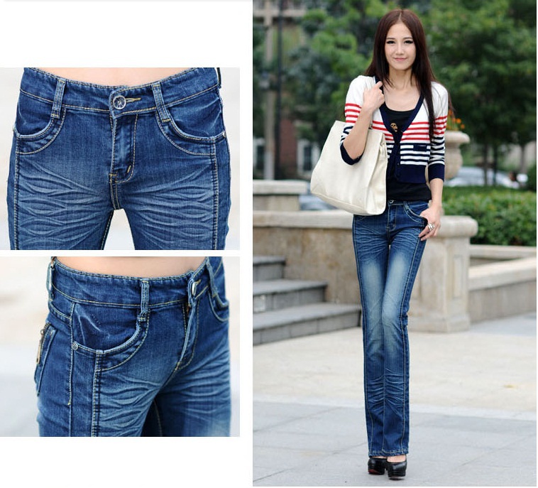 2013 fashion women clothing bell bottome jeans for women long pants flare trousers slim denim pants mid wasit jeans female