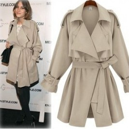 2013 fashion women coat long Fashion handsome faux two piece large lapel trench outerwear beige blue plus size free shipping