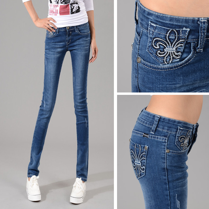 2013 fashion women embroidered jeans,women's elastic casual trousers pencil pants skinny pants,free shipping