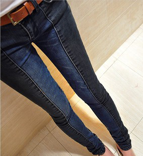 2013 Fashion women jeans all-match elastic color block tight skinny pants pencil pants jeans