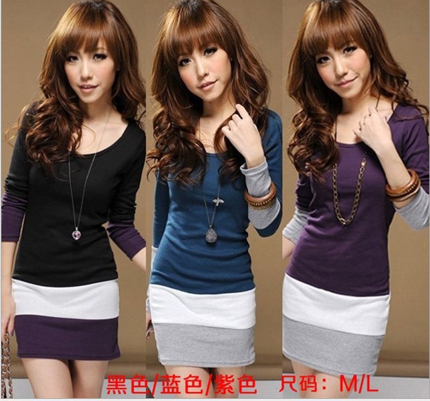 2013 fashion Women's Long Sleeve T-Shirts Ladies Top Wear Lady Clothes O-Neck Tops Blouse Stripe Dress Free Shipping