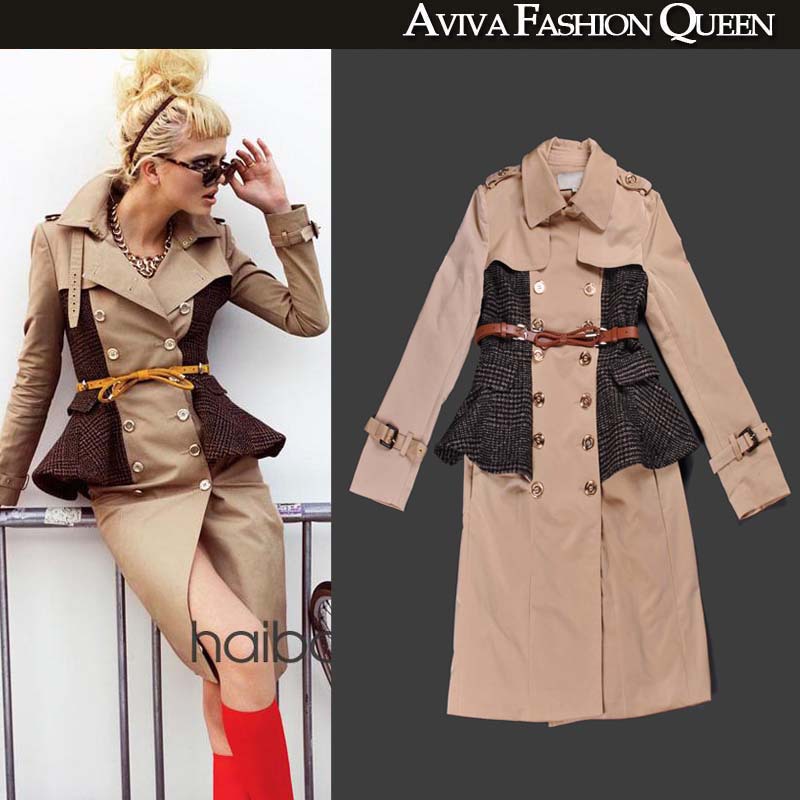 2013 fashion women's lotus leaf three-dimensional dress patchwork wool long-sleeve wowed trench spring and autumn