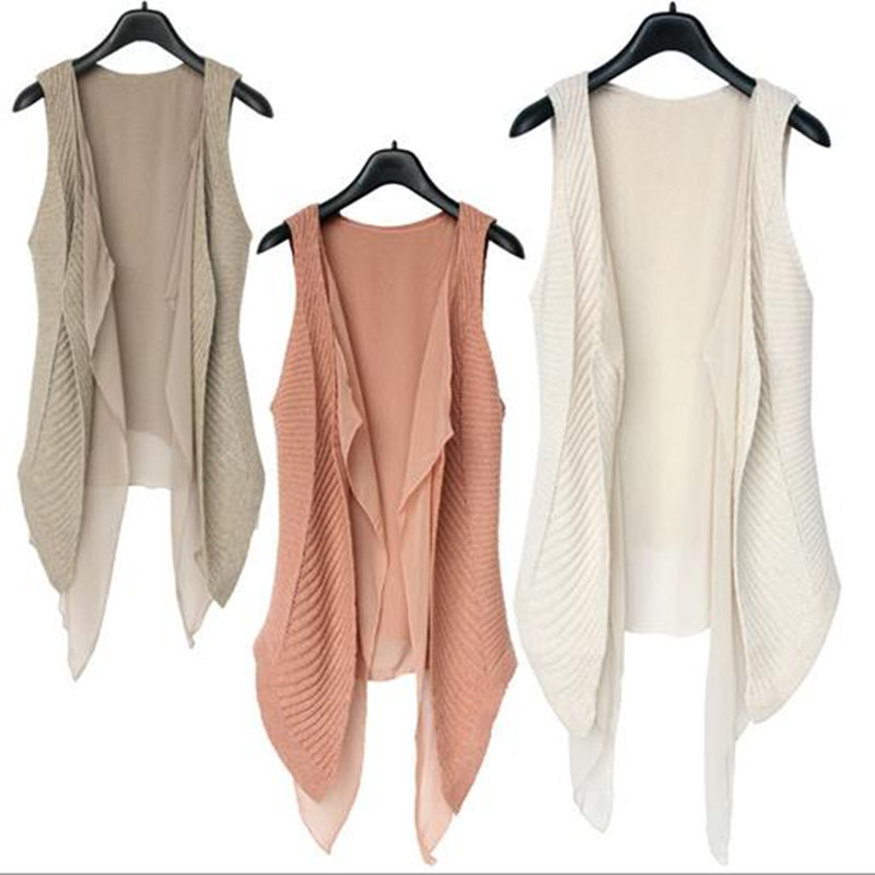 2013 fashion women's outerwear vest knitted chiffon mix match cape vest medium-long cardigan