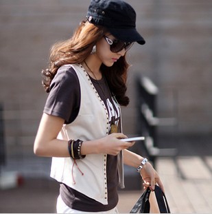 2013 fashion women's vest fashion rivet blazer vest plus size cotton black pink beige gray color