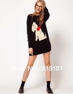 2013 Fashion Women Sweater European Style Clothing Loose Printed Black  Winter Sweater Free Shipping YH-032