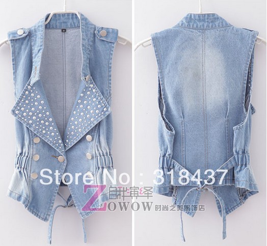 2013 Fashion  women vest jeans windproof denim sleeveless jacket , 4 colors Hot seliing + High Quality