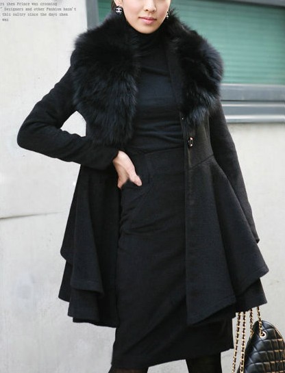 2013 fashion wool coat gentlewomen autumn and winter slim trench thermal outerwear fur collar