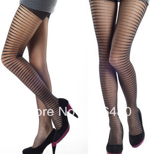 2013 Fashion Zebra striped jacquard stockings Sexy Elastic Pantyhose Black Langsha 8976