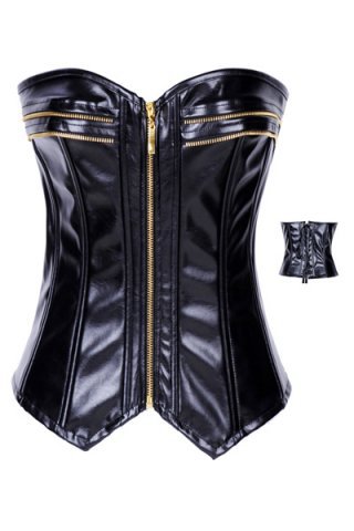 2013 Fashon zipper front Leather Corset top 4058 Size S, M, L, XL