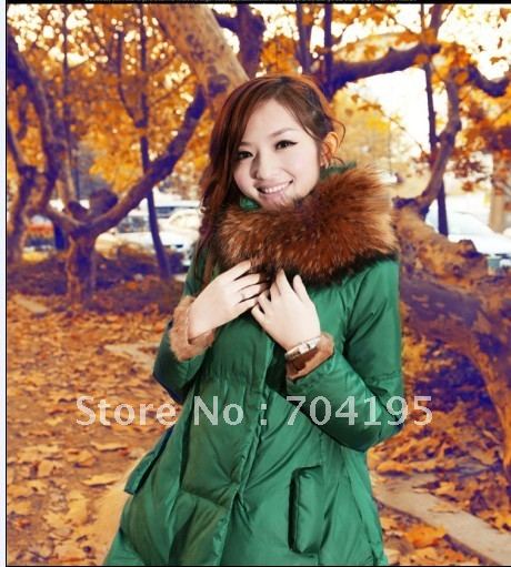 2013 Faux Fur jacket   Women's  Winter Garment   long Style Down Jacket   Coat  sliming Outerwear