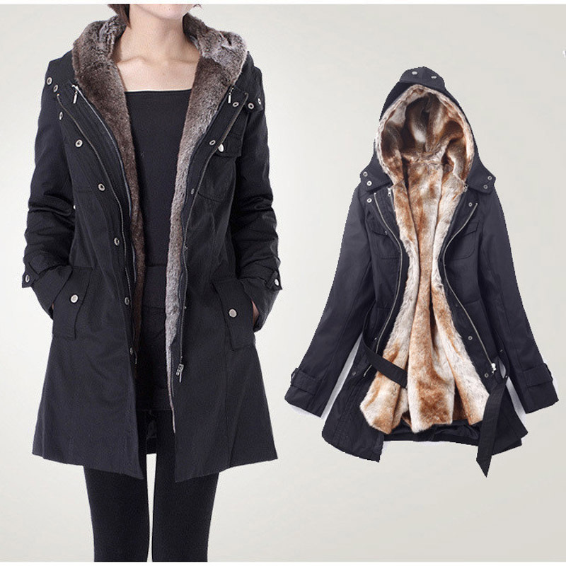 2013 Faux fur lining women's winter warm long coat jacket wholesale Plus size Free Shipping 1277MAOMAO