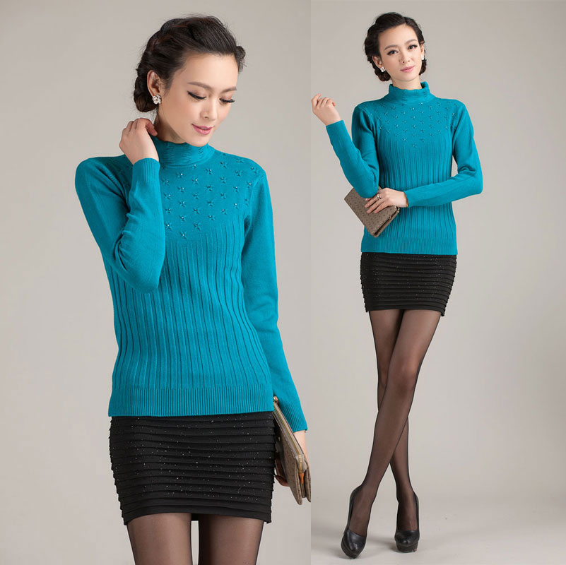 2013 female rgxzr yarn with brick long-sleeve stand collar sweater thick basic shirt free shipping