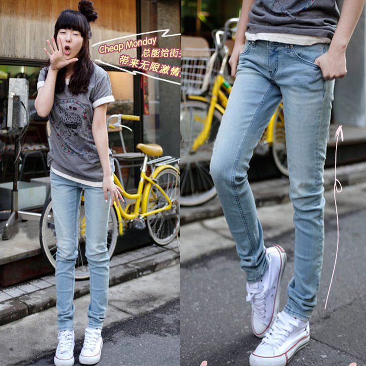 2013 female spring Sky Blue jeans women's elastic skinny pants plus size available