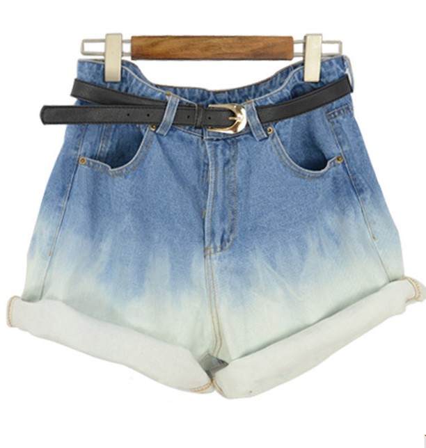 2013 female sty nda gradient loose roll-up hem high waist denim shorts plus size harem pants