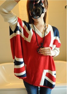 2013 flag m word flag double layer plus size batwing sleeve sweater female