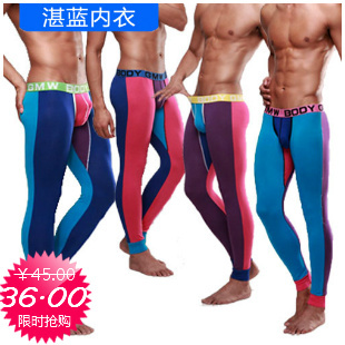 2013 for men Underwear gmw male long johns modal male low-waist thin sexy color block decoration legging 100775