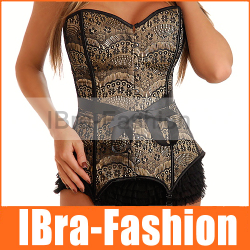 2013 Free Ship Wholesale beige lace up Moulin Rouge burlesque Overbust Basque Corsets Top Women strapless Boned Sexy Lingerie